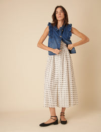 White Printed Sleeveless Flossie Midi Dress