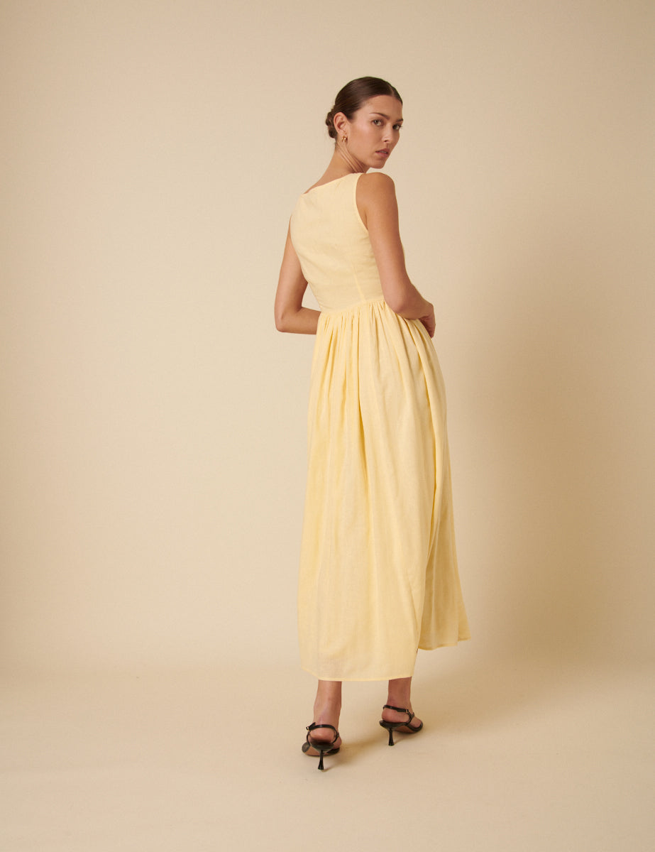 Butter Yellow Drop Waist Cora Midi Dress Butter Yellow Drop Waist Cora Midi Dress