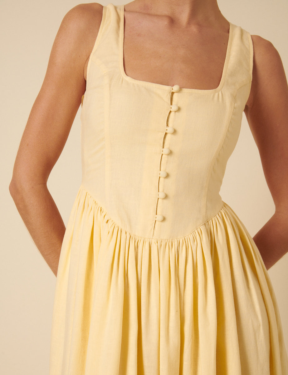 Yellow Drop Waist Cora Midi Dress
