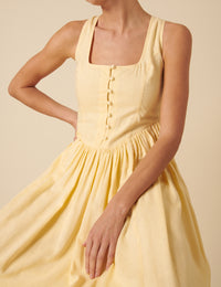 Butter Yellow Drop Waist Cora Midi Dress