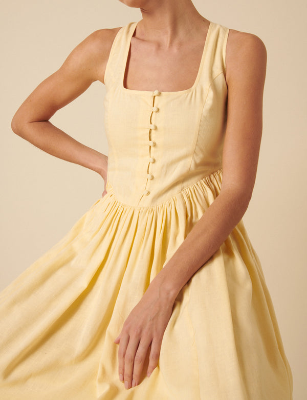 Butter Yellow Drop Waist Cora Midi Dress