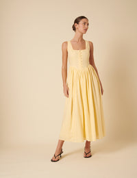Butter Yellow Drop Waist Cora Midi Dress