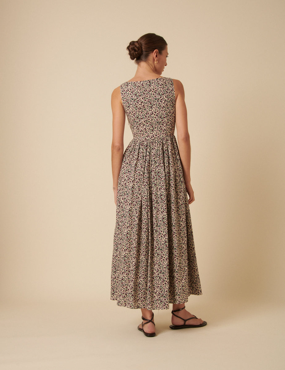 Cream Ditsy Floral Drop Waist Cora Midi Dress Cream Ditsy Floral Drop Waist Cora Midi Dress