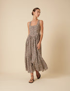 Cream Ditsy Floral Drop Waist Cora Midi Dress