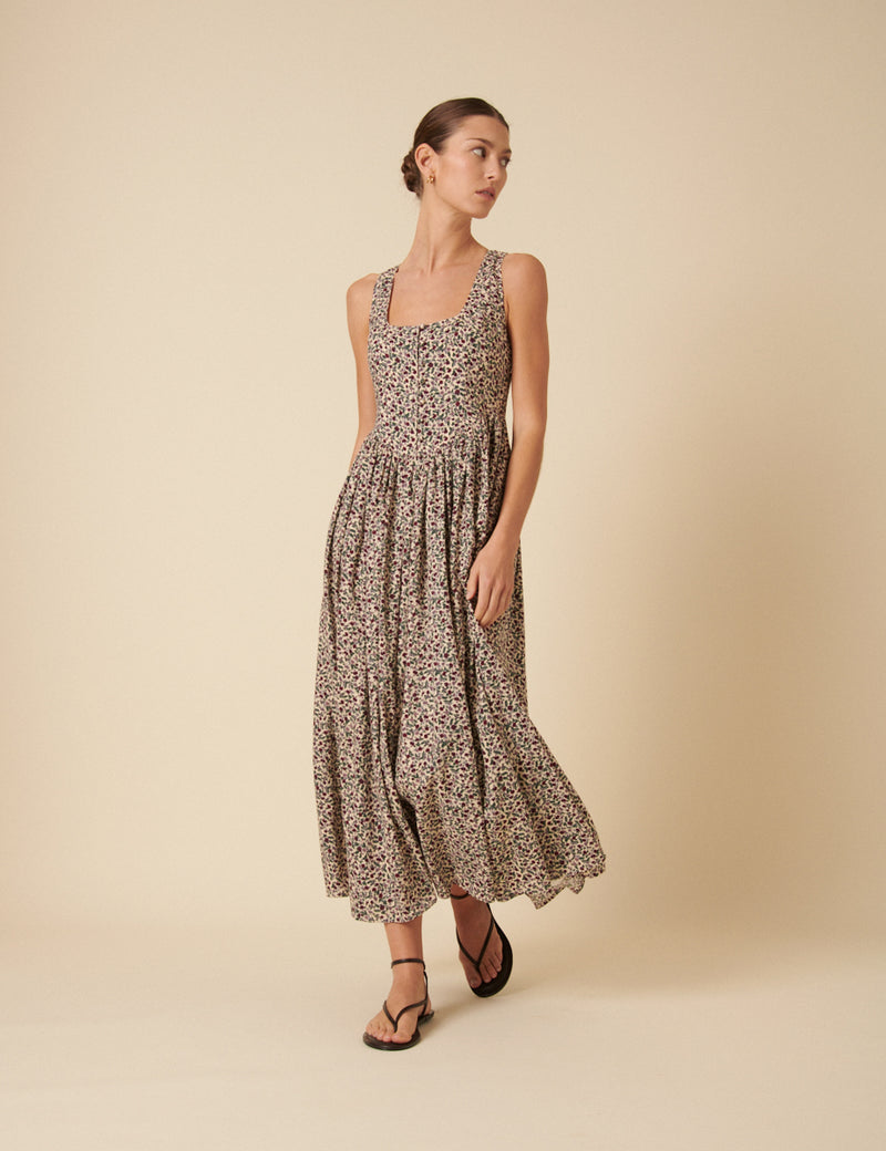 cream ditsy floral lia midi dress Cream Ditsy Floral Lia Midi Dress