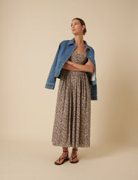 Cream Ditsy Floral Drop Waist Cora Midi Dress