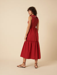 Red Ruched Collar Tiered Teresa Midi Dress