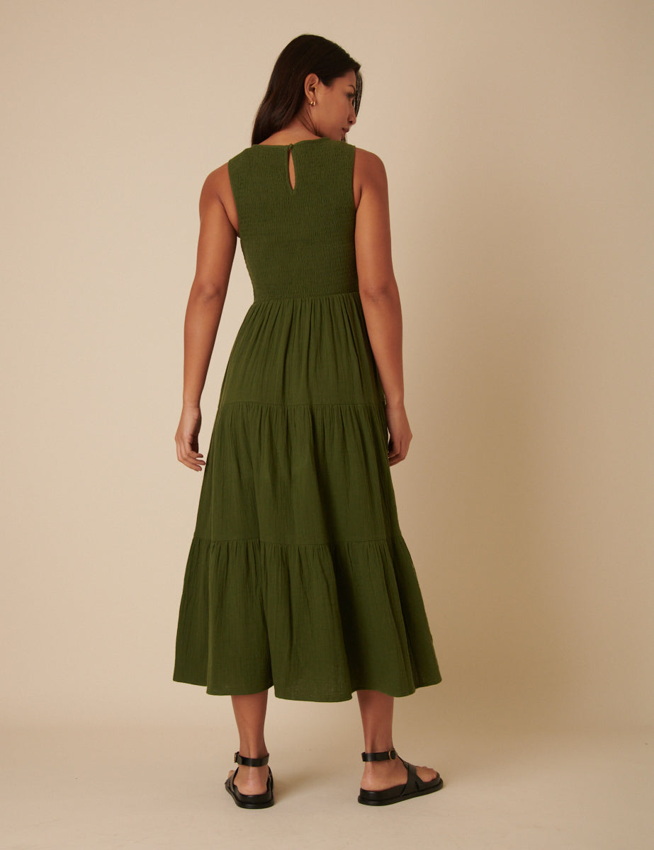 Green Sleeveless Tiered Charlie Midi Dress - Main Image