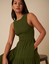 Green Sleeveless Tiered Charlie Midi Dress