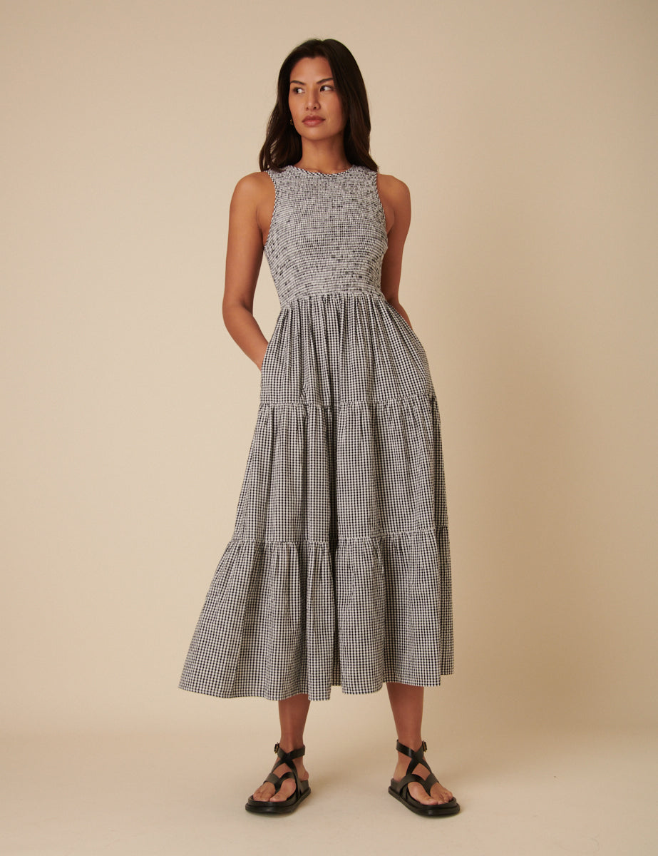 Mint Green Gingham Sleeveless Tiered Charlie Midi Dress Mint Green Gingham Sleeveless Tiered Charlie Midi Dress