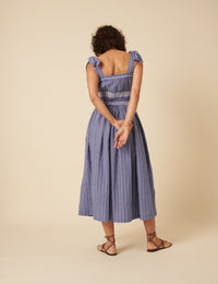 Blue Striped Ruched Marissa Midi Dress