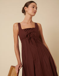Brown Tie Front Penelope Midi Dress