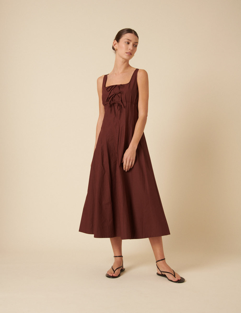 Brown Tie Front Penelope Midi Dress Brown Tie Front Penelope Midi Dress