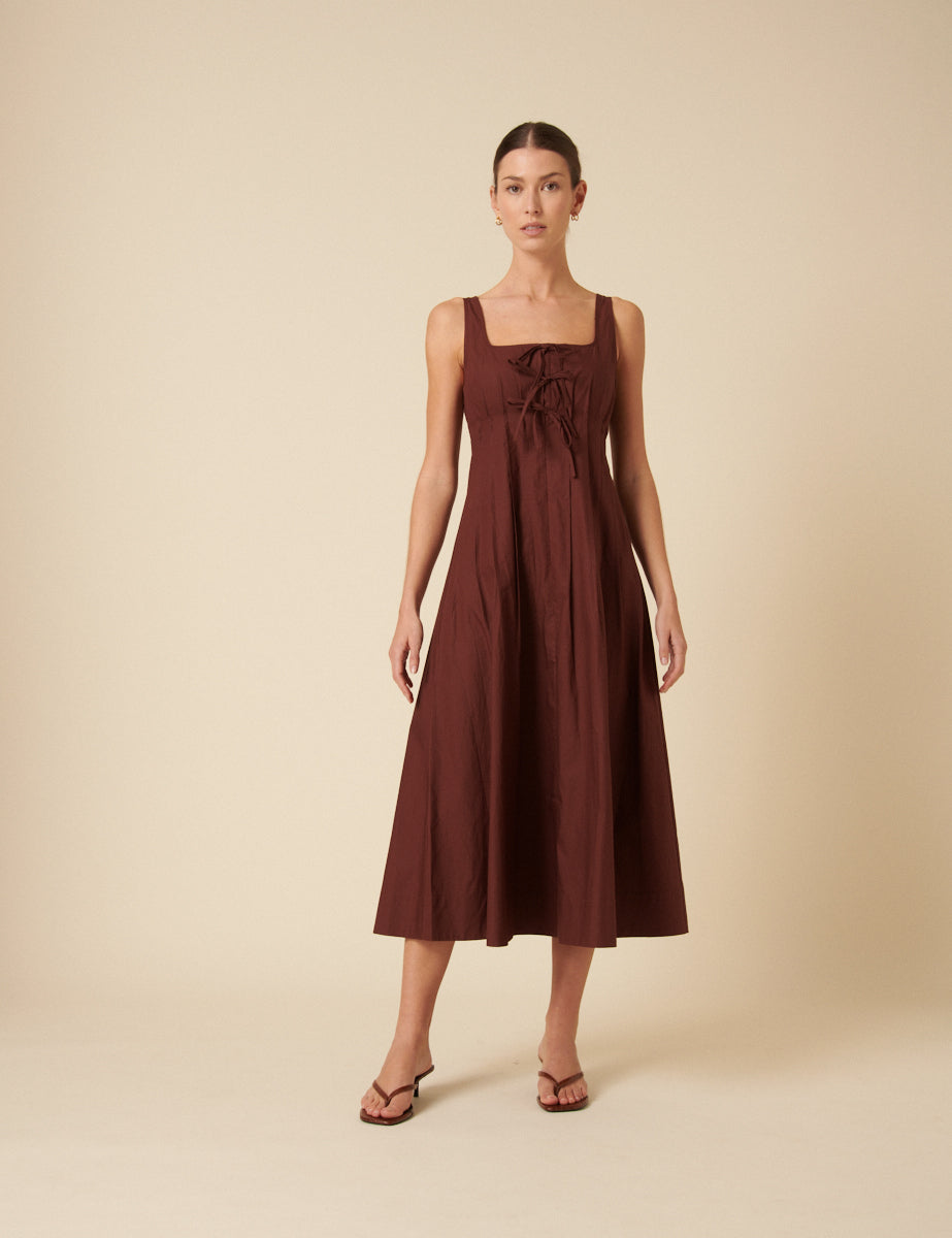 Brown Tie Front Penelope Midi Dress Brown Tie Front Penelope Midi Dress