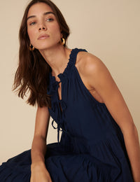 Navy Tie-Front Tiered Eileen Midi Dress