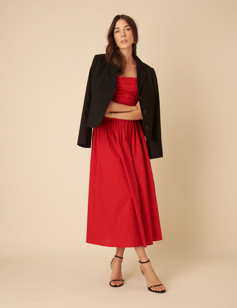 Red Bandeau Felicity Midi Dress