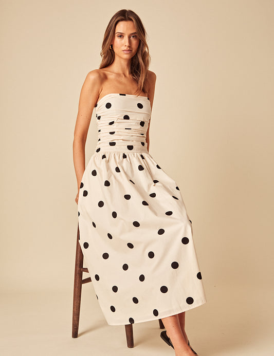 White Polka Dot Bandeau Felicity Midi Dress White Polka Dot Bandeau Felicity Midi Dress