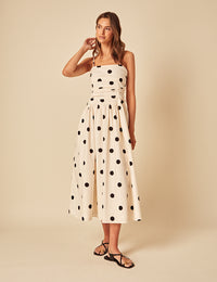 White Polka Dot Bandeau Felicity Midi Dress