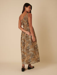 Leopard Print One Shoulder Georgia Midi Dress