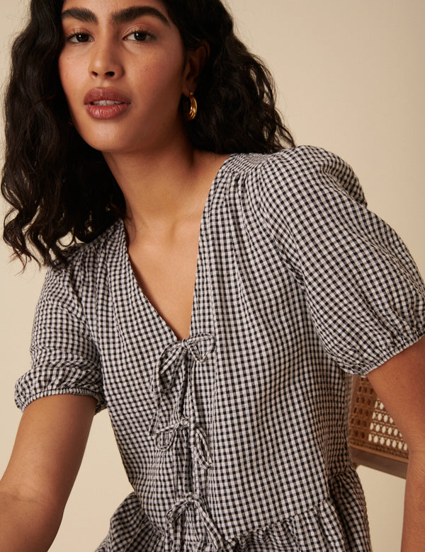Gingham Tie Front Bernadetta Midi Dress