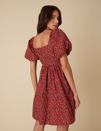 Red Ditsy Floral Puff Sleeve Joanna Mini Dress