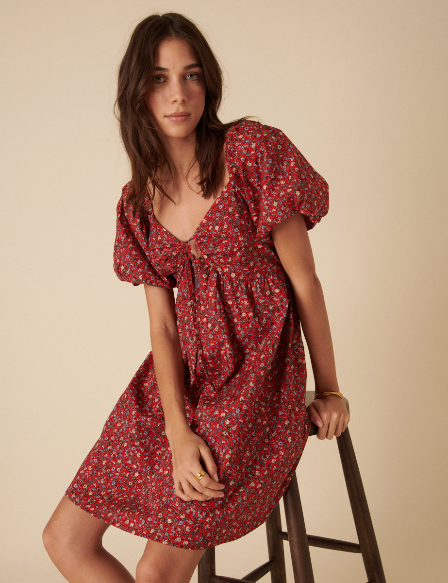 red milkmaid mini dress Abercrombie & Fitch square neck milkmaid mini dress in red ditsy print