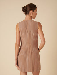 Beige Pinstripe Claudette Pinafore Mini Dress