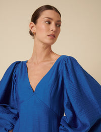 Blue Balloon Sleeve Zendaya Midi Dress