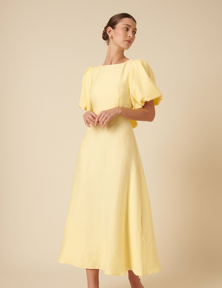 Puff Sleeve Pale Yellow Long Dress Butter Yellow Puff Sleeve Zola