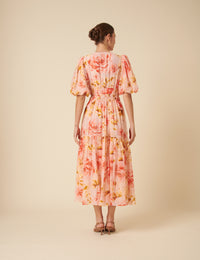 Pink Floral Brea Midi Dress