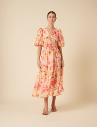Pink Floral Brea Midi Dress