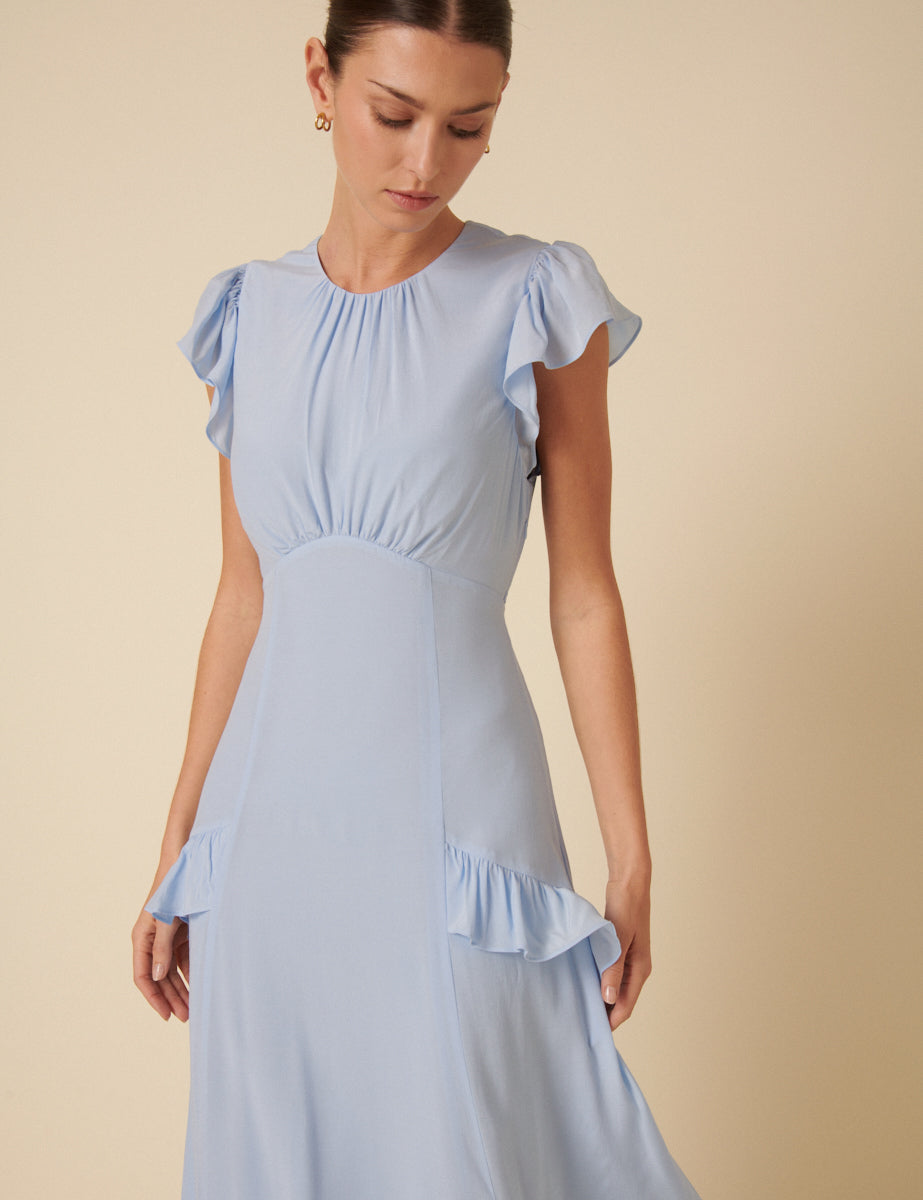 Pale Moon Waybackmachine Ruffle Pale Blue Ruffle Seren Midi Dress