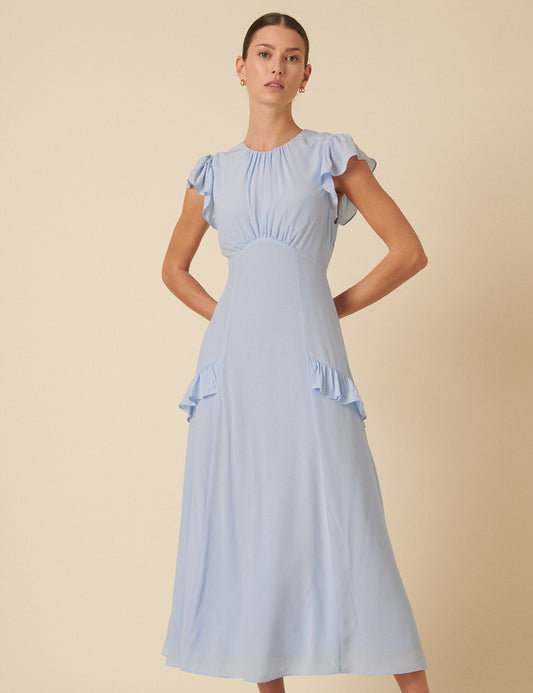 blue high low homecoming dresses Pale Blue Ruffle Seren Midi Dress