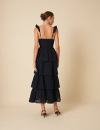 Navy Broderie Anglaise Tiered Rhys Midi Dress