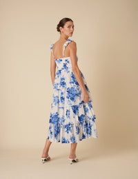 Blue Floral Tiered Rhys Midi Dress