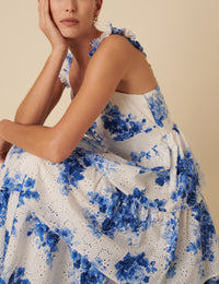 Blue Floral Tiered Rhys Midi Dress