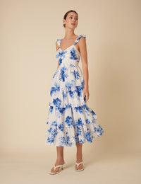 Blue Floral Tiered Rhys Midi Dress