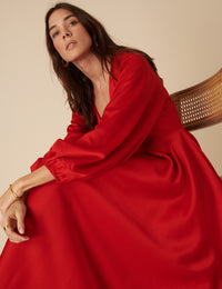 Red Balloon Sleeve Ace Maxi Dress