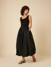 Black Nancy Bubble Hem Midi Dress