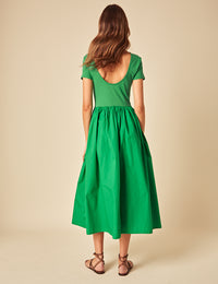 Green Short Sleeve A-line Sarah Midi Dress