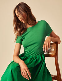 Green Short Sleeve A-line Sarah Midi Dress