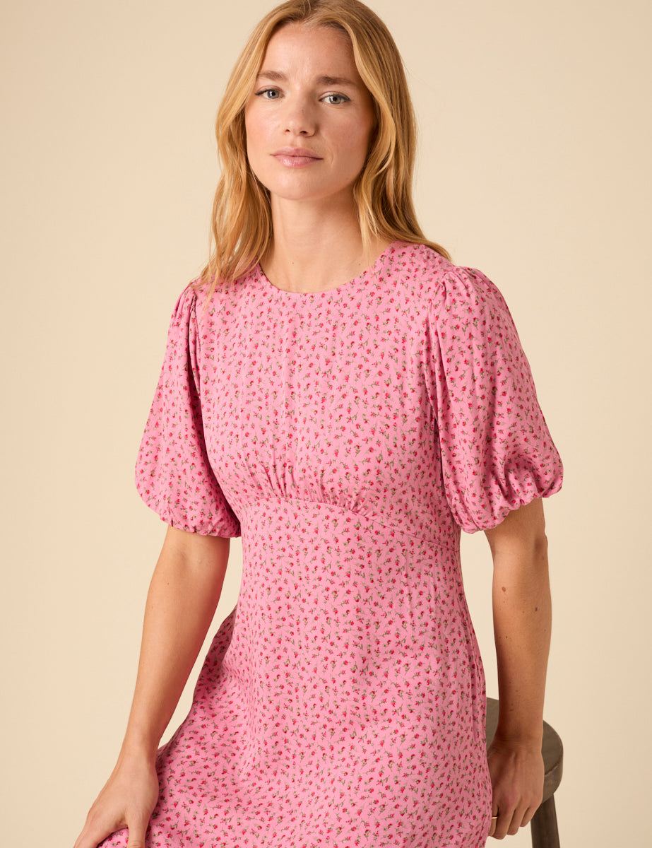 Petite Pink Ditsy Floral Benita Mini Dress Petite Pink Ditsy Floral Benita Mini Dress