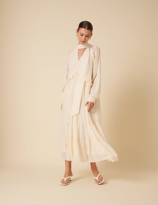 White Ruffle Bohana Midi Dress White Ruffle Bohana Midi Dress