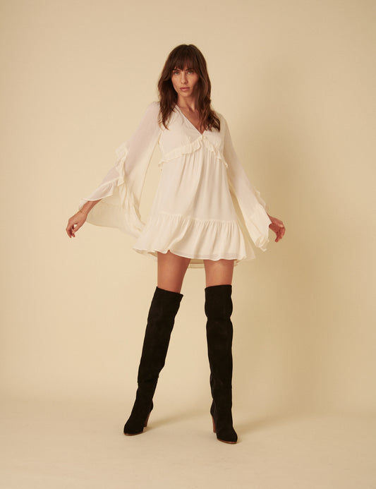 knee length dresses for ladies Cream Ruffled Jojo Mini Dress