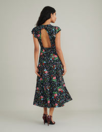Black Ditsy Floral Seren Midi Dress