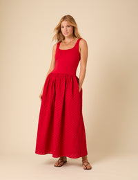 Red Broderie Anglaise Colorado Midi Dress