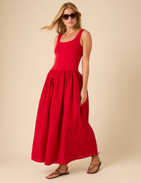 Red Broderie Anglaise Colorado Midi Dress