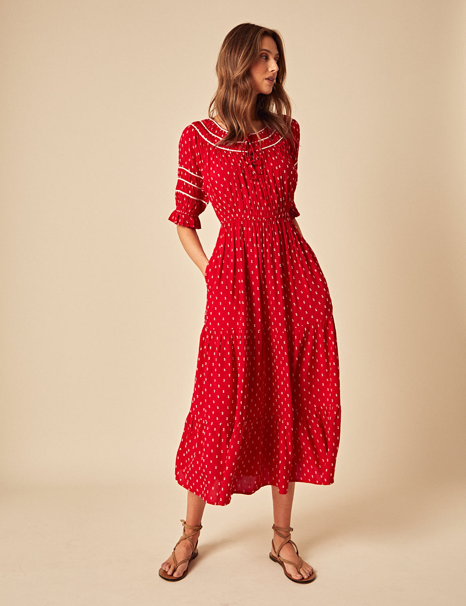 Red Printed Peyton Midi Dress - Main Image