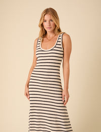 Black And White Striped Textured Maxi Dress