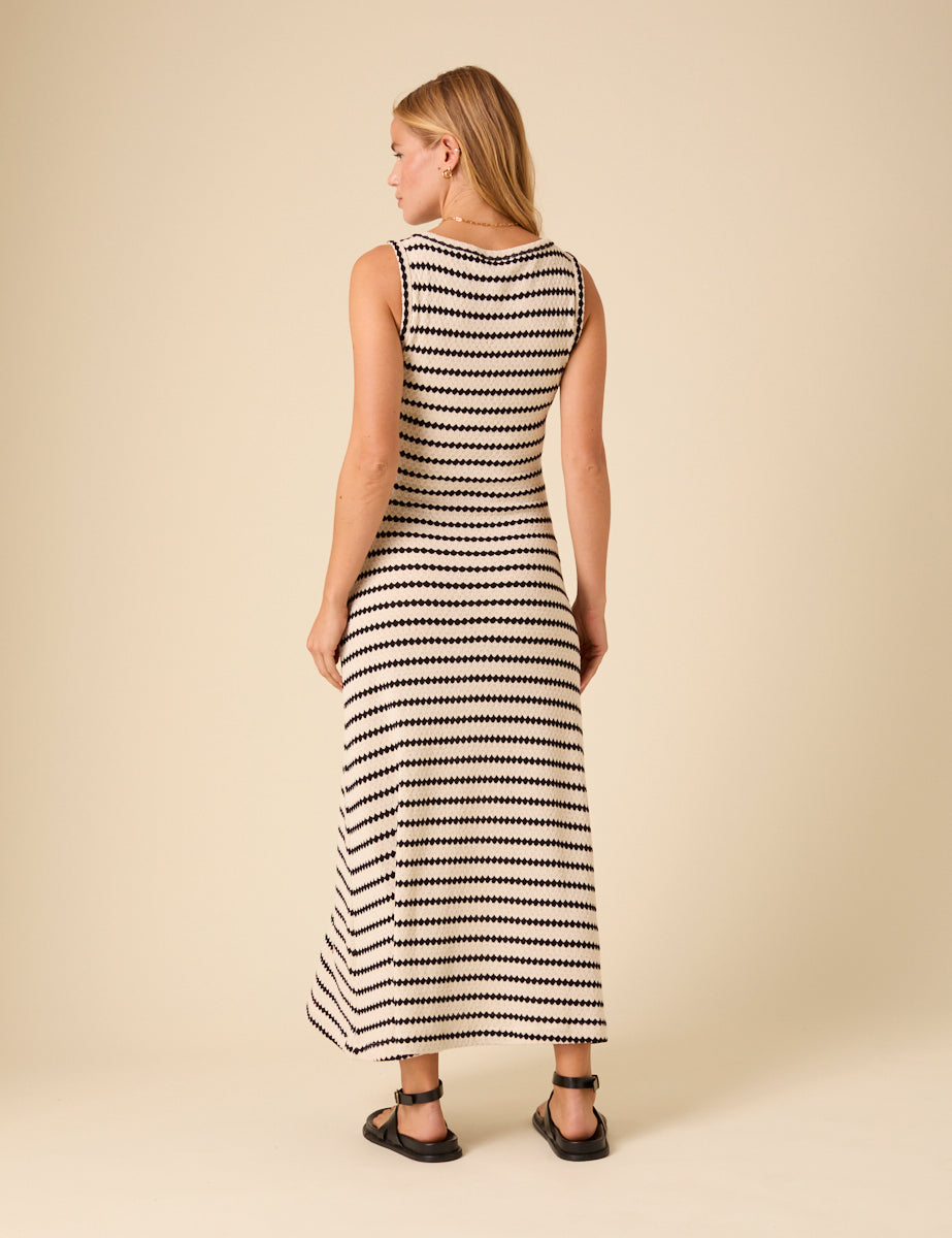 Black And White Striped Textured Maxi Dress